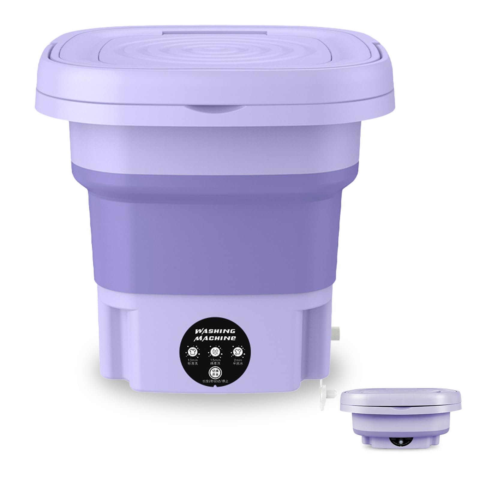 Portable Mini Washing Machine in purple color, compact and foldable design.