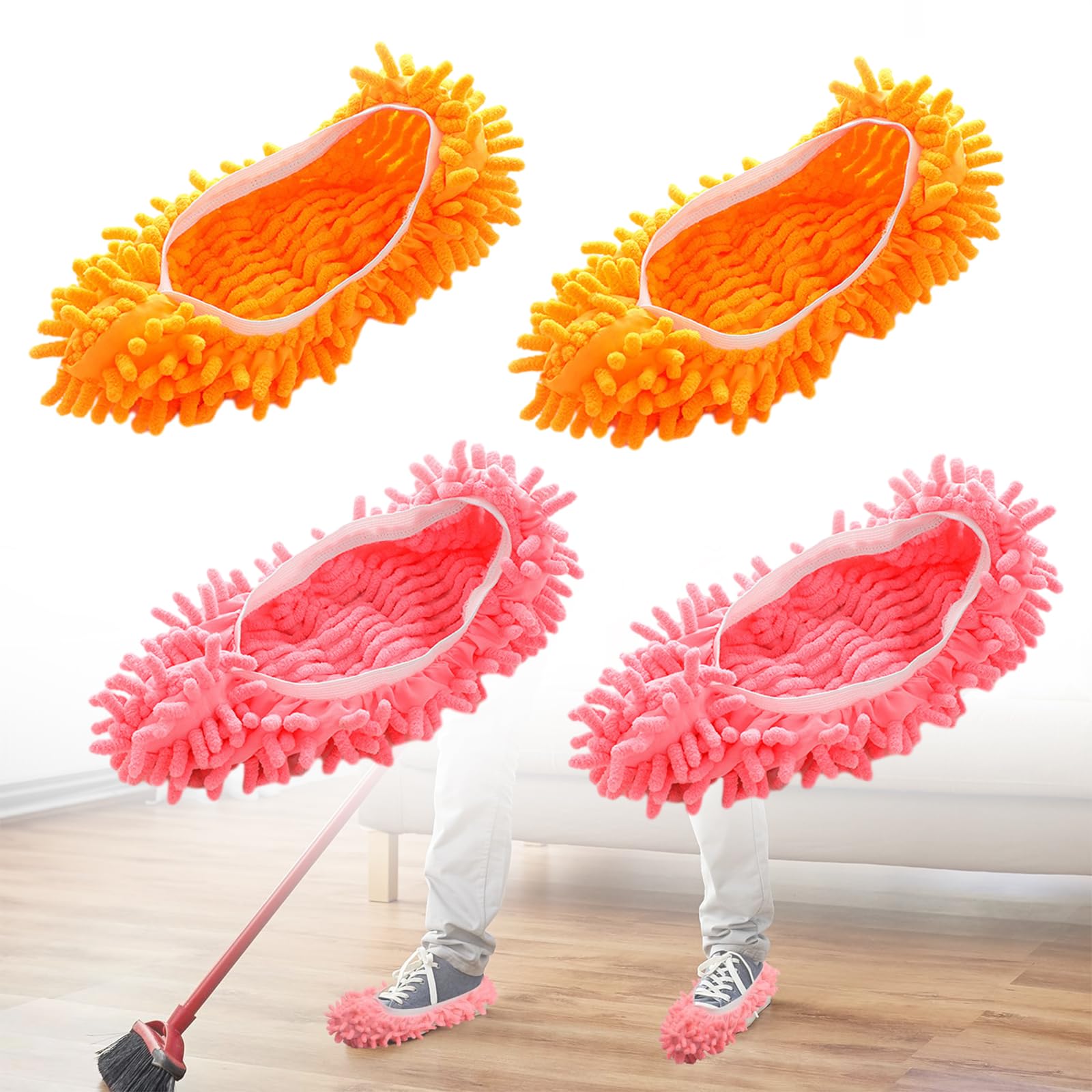 Microfiber Floor Cleaner Foot Slippers in vibrant colors