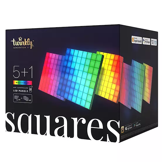 Twinkly Squares Starter Kit: App-controlled LED wall panels offering 64 RGB pixels for vibrant illumination and creative expression.